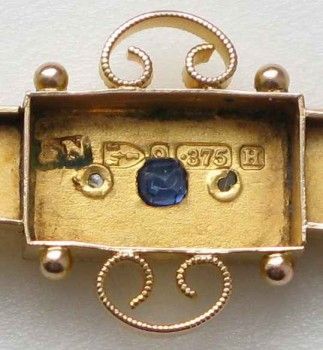 Антикварная золотая брошь с сапфиром и алмазами, Артикул 91