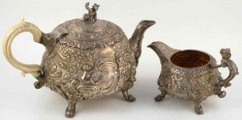 Чайник и сливочник серебряный, Артикул 53