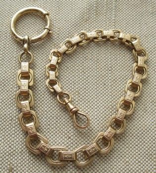 Цепочка для карманных часов, золото 585 проба, Австро-Венгрия, 1868-1872гг., 42 грамма, 285мм., Артикул 1563