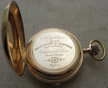 Карманные часы, Репетир четвертной, Хронограф, Годовой календарь, Лунник, Швейцария для Австро-Венгрии, Вена, золото 585 проба, 141.4 грамма, 57.5мм. До 1902г., Артикул 1613