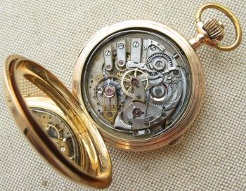 Карманные часы, Репетир четвертной, Хронограф, Годовой календарь, Лунник, Швейцария для Австро-Венгрии, Вена, золото 585 проба, 141.4 грамма, 57.5мм. До 1902г., Артикул 1613