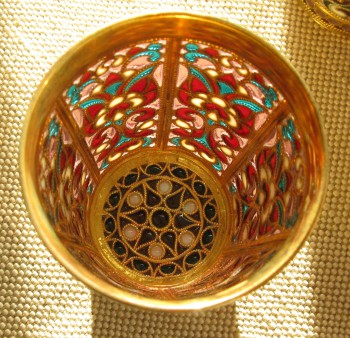 Набор стопок, серебро 925 проба, скань, позолота, витражная эмаль, 316 грамм, 61мм высота, 46 мм верхний диаметр, Евгений Бутенко., Артикул 1496