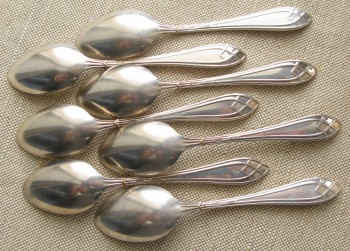 Robbe & Berking, 7 кофейных ложек , серебро 925 проба, позолота, 194.6грамма, 130мм, возможна продажа 1й или 6и., Артикул 1499