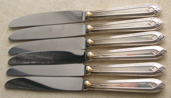 Robbe & Berking 6 ножей, лезвие -сталь, ручка серебро 925 проба, позолота, 235мм., Артикул 1502