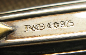 Robbe & Berking 6 ножей, лезвие -сталь, ручка серебро 925 проба, позолота, 235мм., Артикул 1502