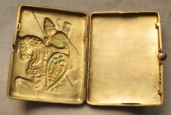 Портсигар, Богатырь с копьем, 875 проба, 189 грамм,  112х85мм , СССР, Москва, 1927-1958, Артикул 1514