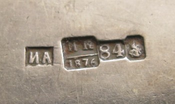 Столовые ложки, 4 штуки, серебро 84 проба, 1876г., Россия, Москва, Иван Алексеев, 301грамм. 217мм., Артикул 1519