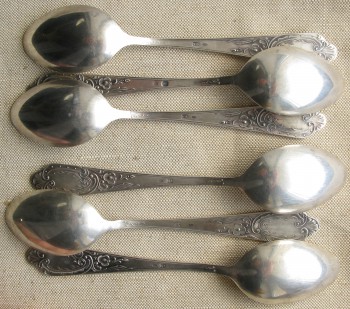 Набор столовых ложек 6 штук, серебро 875 проба, 1974, 1975гг, СССР, Павловск, 454 грамма, 211мм., Артикул 1523