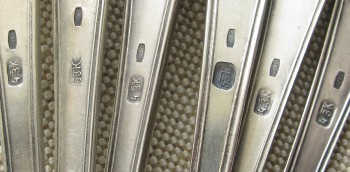 Набор столовых ложек 6 штук, серебро 875 проба, 1974, 1975гг, СССР, Павловск, 454 грамма, 211мм., Артикул 1523