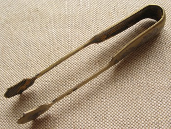 Щипцы для сахара, серебро 875 проба, позолота, 30.5 грамма, 115мм. 1955г., Москва, СССР., Артикул 1534