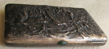 Портсигар, массивный, Медведь, 247 грамм, серебро 84 проба, 115х78мм, Россия, Москва, 1908-1917гг., Прокопий Никитин., Артикул 1564