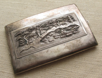 Портсигар, серебро 900 проба, Вьетнам, 128 грамм, 79х117мм, оригинальная коробка., Артикул 1583