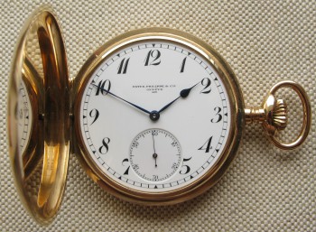 Карманные часы PATEK PHILIPPE, Швейцария,  через торговый дом В. ГАБЮ, Москва,  золото 585 проба, 117.6 грамма, 1910-1915.,на ходу. диаметр 53мм., Артикул 1699