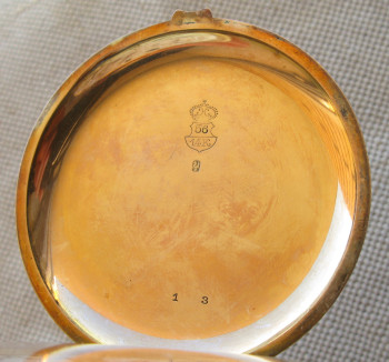 Часы карманные , золото 585 проба, 122 грамма, 55мм,  золотые шатоны, 23 камня, Швейцария, начало 20 века.на ходу ., Артикул 1707