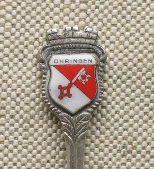 OHRINGEN, ложечка с гербом города, серебро 800 проба, 102мм, 9.5грамма., Артикул 238