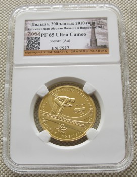 Польша 200 злотых 2010г PF 65 Ultra Cameo слаб  0.4485 унции 900 проба 15.5 грамма, Артикул 323