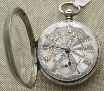 Часы карманные диаметр  50 мм серебро 925 проба, золото T. Harris Англия Wolverhampton 1875г., Артикул 36