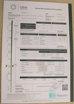 Кольцо, золото 585 проба, сертифицированный аквамарин 51.5 карата, 814900 руб, эмаль. 36х21мм, 27.76 грамма, 17-17.5 размер. площадки 36х20мм. Заключение Геммцентра МГУ., Артикул 592