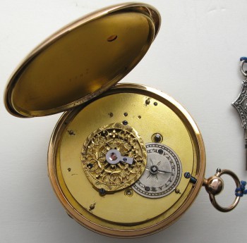 Карманные часы, золото 750 проба, Франция, Париж, 54мм, 94грамма, 1822-1838г, Артикул 78