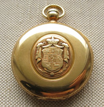 Карманные часы, репетир четвертной, PATEK PHILLIPPE, 1862г., золото 750 проба, 106.6грамма, 49мм. Швейцария, Женева. Герб князей Урусовых., Артикул 1695